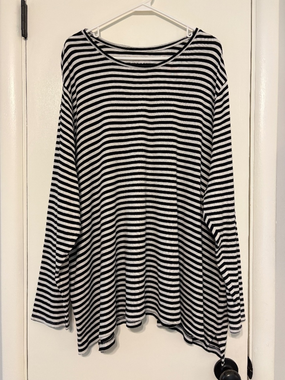 J. Jill Women's Plus Black/White Stripe Pima Crew-Neck High-Low Tee Shirt Top 4X